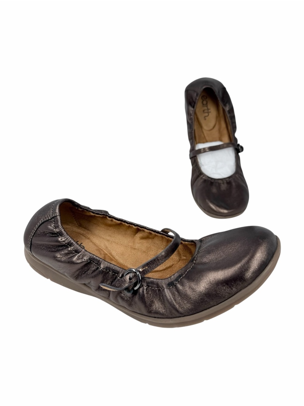 Earth Women's Korvino Square Toe Mary Jane Flats Bronze Leather Size 9.5M
